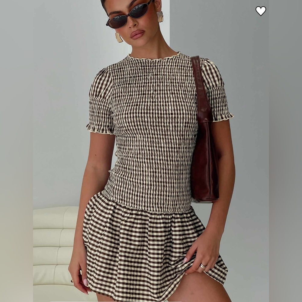 Princess Polly Brown and White Gingham Mini Dress